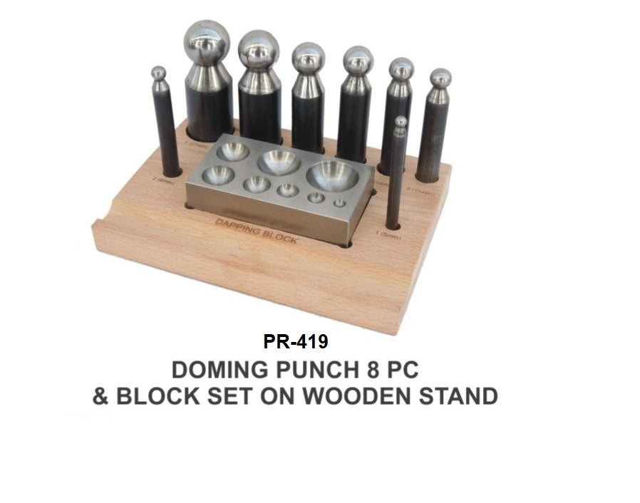 PARUU® 8 Pc Doming Punch and Block Set wooden stand PR419