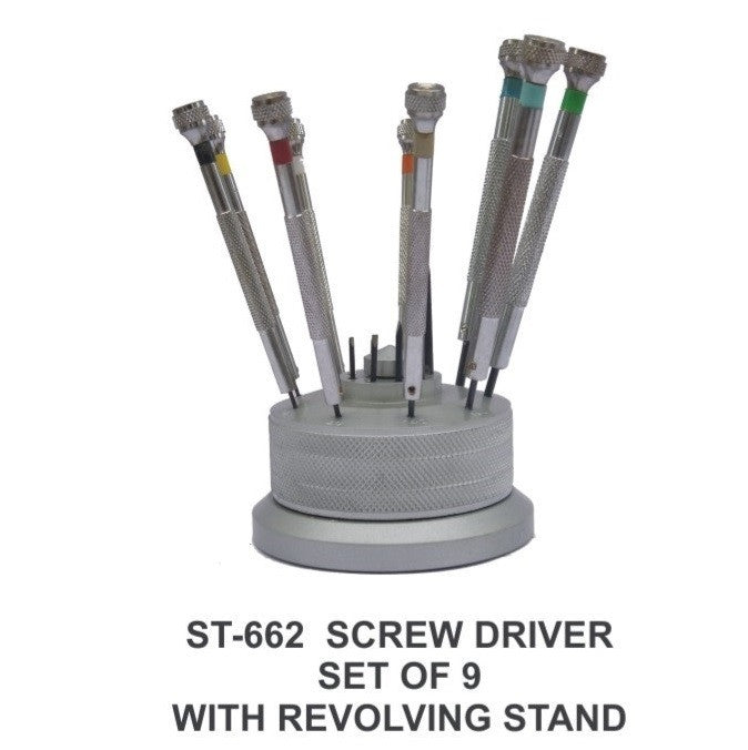 PARUU® 9 pc screw driver set with revolving stand watch repair st662 - PARUU INC
