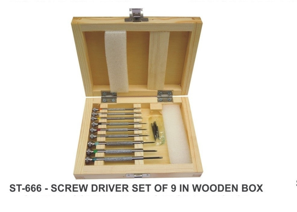 PARUU® 9 pc screw driver set for watch repair in wooden box st666 - PARUU INC
